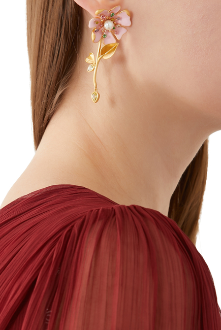 Bloom in Color Linear Earrings, Plated Metal